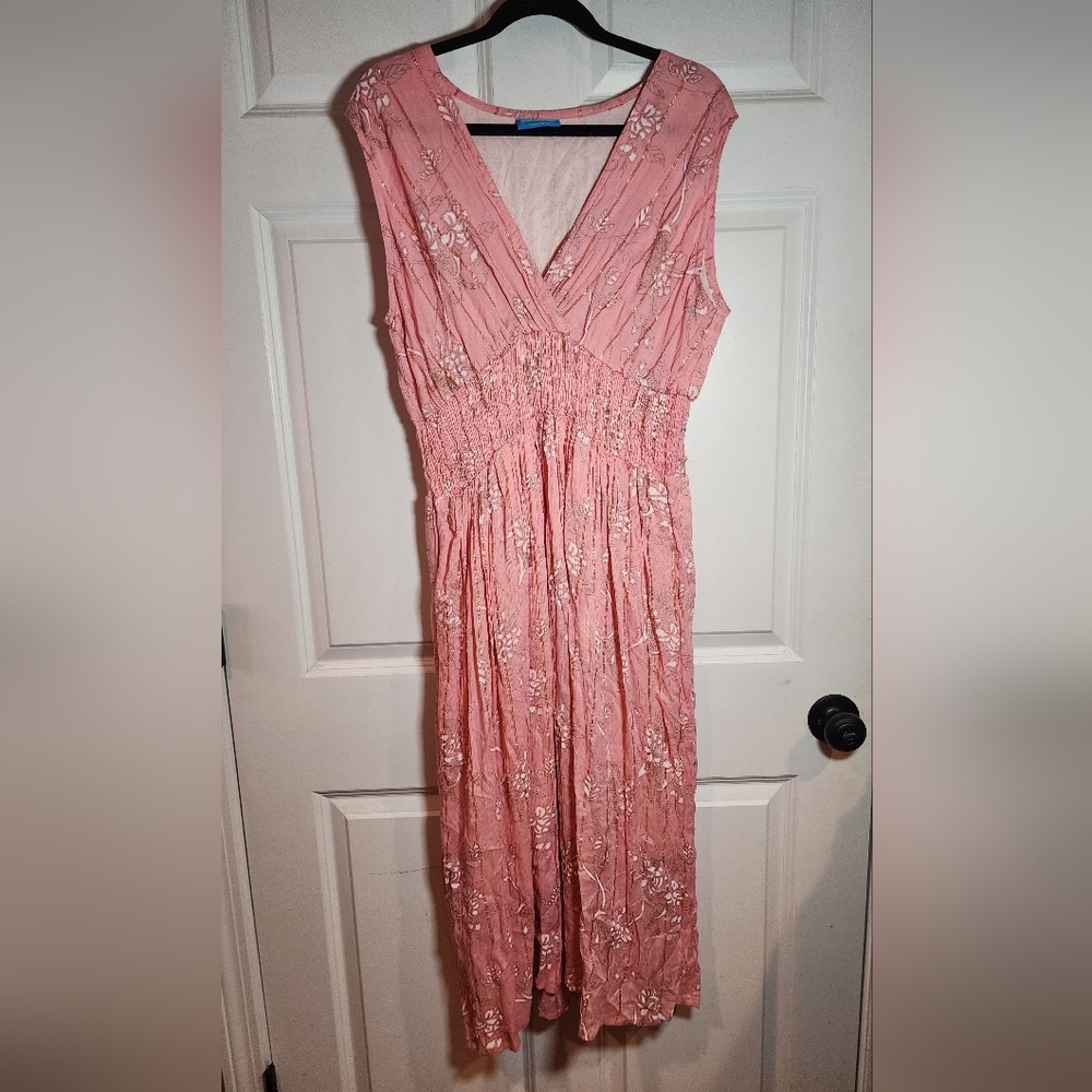 Quik Surfer Pink Floral V Neck Sleeveless Maxi Dress Free Size